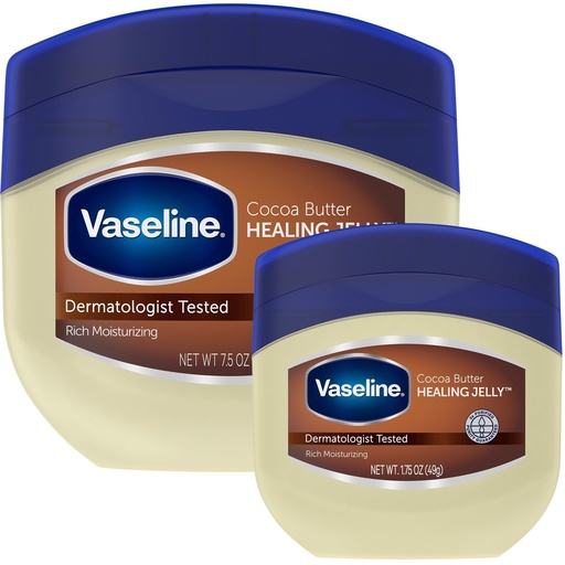 [BRSWGZ37BMMWKHI3] Vaseline Cocoa Butter Healing Jelly, 2 Sizes (7.5 Oz & 1.75 Oz) | Hypoallergenic, Dermatologist-Tested Rich Moisturizing Skin Protectant & Moisturizer for Healthy-Looking, Radiant Skin