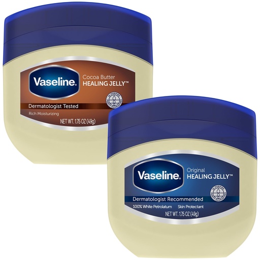 [BRSWIBDZCQFQODD6] Vaseline Original & Cocoa Butter Healing Jelly Travel-Size Variety 2-Pack – Rich Moisturizing Ointment, Skin Protectant for Soothing Cracked, Dry Skin, 1.75 Oz Ea