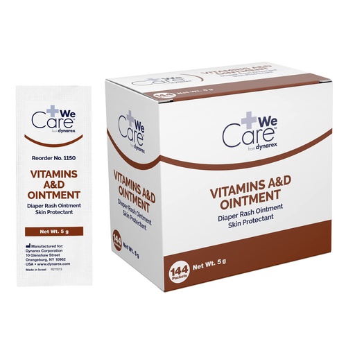 [BRSWGFD3PMCR4YLL] Dynarex Vitamins A & D Ointment, Ointment with Vitamin A and Vitamin D Skin Protectant, for Diaper Rash and Discomfort, White, 1 Box of 144 - 5g Packets