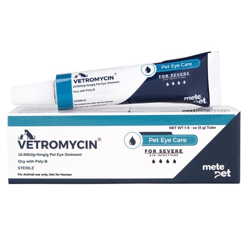 [BRSREAY7OQHGYA3B] Vetromycin Pet Eye Ointment for Dogs and Cats 1/8 oz /5gr, 1 Tube - Gentle Daily Eye Care, Easy Topical Application