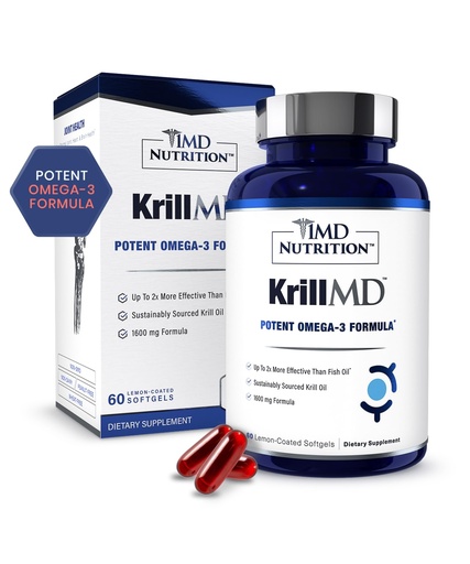 [BRSWGBL6BAPAE33A] 1MD Nutrition KrillMD - Antarctic Krill Oil Omega 3 Supplement with Astaxanthin, EPA, DHA | 2X More Effective Than Fish Oil | 60 Softgels