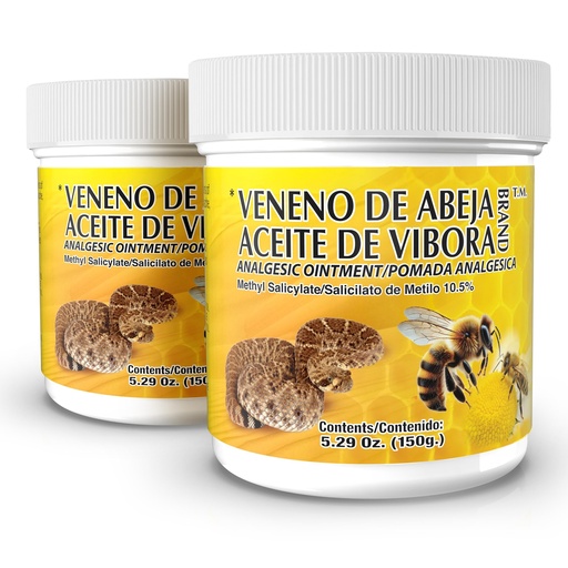 [BRSWYGIBAUCAGAI6] Veneno De Abeja, Aceite Vibora Ointment Analgesic Ointment Topical Pain Relief, Bee Venom Cream Reduce Inflammation Fresh Scent Unguent of 5.29 Oz Jars, (Pack of 2)