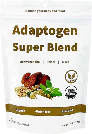 [BRSRMH32BMIWOH3V] Cherie Sweet Heart Adaptogen Super Blend, USDA Organic, Maca + Reishi + Ashwagandha, 6 Ounce Bag, Non- GMO, Vegan, Gluten Free