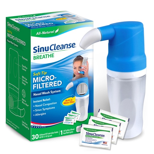 [BRSWKZT7BIDBSH3G] SinuCleanse Soft Tip Micro-Filtered Sinus Rinse Kit with 30 Saline Packets | All-Natural Filtered Nasal Wash System Relieves Nasal Congestion Due to Cold & Flu, Dry Air, Allergies, Made in USA