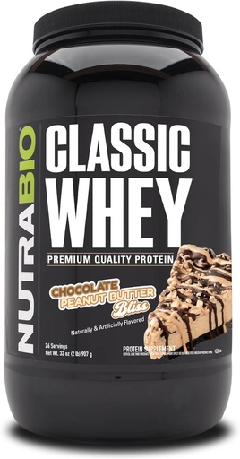 [BRSWYYL4CEMREETK] NutraBio Classic Whey Protein Powder- Full-Spectrum Amino Acid Profile - No Fillers, Artificial Colors, Preservatives - Low Glycemic Index - (Chocolate Peanut Butter, 2 Pounds)