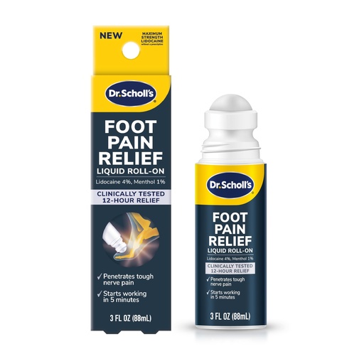[BRSRAFT6DFYROD3F] Dr. Scholl's Foot Pain Relief Liquid ROLL-ON, 3.0 oz // Clinically Tested 12-Hour Pain Relief - Penetrates Tough Nerve Pain - Works in 5 Minutes - Non-Greasy - with Lidocaine & Menthol