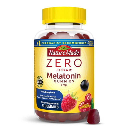 [BRSROBQHCMJWYDLF] Nature Made Zero Sugar Melatonin 5mg Sleeping Gummies for Adults Extra Strength, 100% Drug Free Sleep Aid, Aspartame Free, 70 Sugar Free Melatonin Gummies, 70 Day Supply