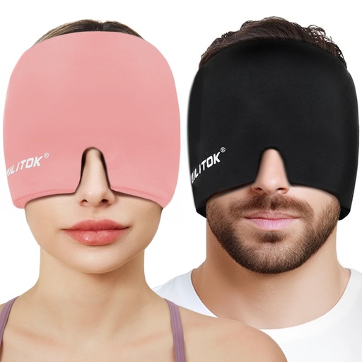 [BRSROHT4C56GKA3A] Migraine Relief Gel Ice Head Wrap, Hot and Cold Therapy Headache Relief Hat, Migraine Cap for Puffy Eyes, Headache Eyes Mask for Sinus, Tension and Stress Relief (Black & Pink)