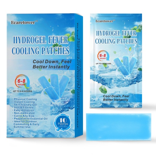 [BRSRYZYKBECR6GTX] Fever Cooling Patches, 10 Count Hydrogel Gel Pads, 6-8 Hour Instant Relief for Forehead, Neck, Headache, Cuttable, Mint Infused, for Body & Electronics Cooling