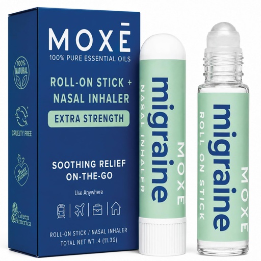 [BRSREZQDC55WE2DB] MOXE Migraine Rollon Stick & Nasal Inhaler Stick, Headache & Tension Relief | Peppermint, Spearmint, Eucalyptus, Camphor, Tea Tree and Wintergreen Essential Oil Blend, Easy-to-Use Relief