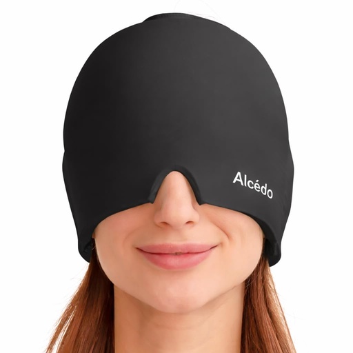 [BRSRGAIRBABGEDIV] Alcedo Migraine Relief Cap, Hot & Cold Headache Mask, Black | Gel Ice Pack Hat, Face Compress Heating Cooling Head Wrap for Stress, Sinus, Puffy Eyes & Hangover