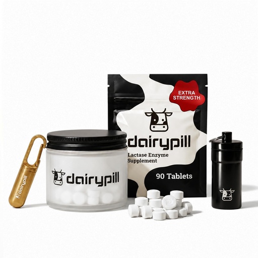 [BRSRGZYLBN5BYG3G] DairyPill Lactase Starter Kit, 90 Ct Enzyme Pills with Keychain Pill Holder