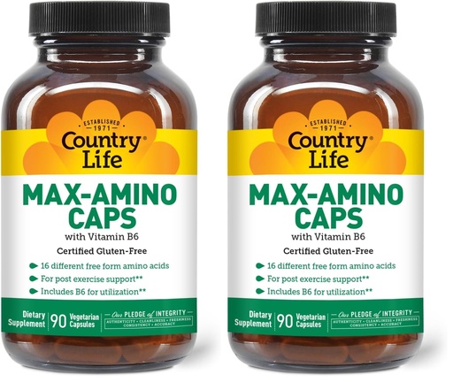 [BRSREAAFDF5BECD5] Country Life Maxi-Amino with 16 Free Form Amino Acids, 90 Vegetarian Capsules, Certified Gluten Free, Certified Vegetarian (Pack of 2)