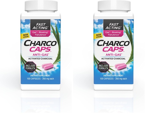 [BRSRGGQNOEHAG3D4] Fast Acting Gas Relief for Bloating & Flatulence,Drug Free Detoxifying Activated Charcoal Formula,100 Capsules,30 Day Supply,Pink,(Pack of 2)