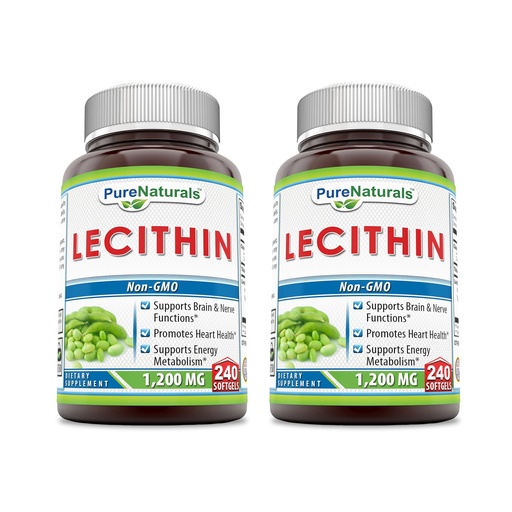 [BRSWGBIHOIBRACLV] Pure Naturals Lecithin 1200 mg Softgels Supplement | High Potency | Non-GMO | Gluten Free (240 Count | 2 Pack)