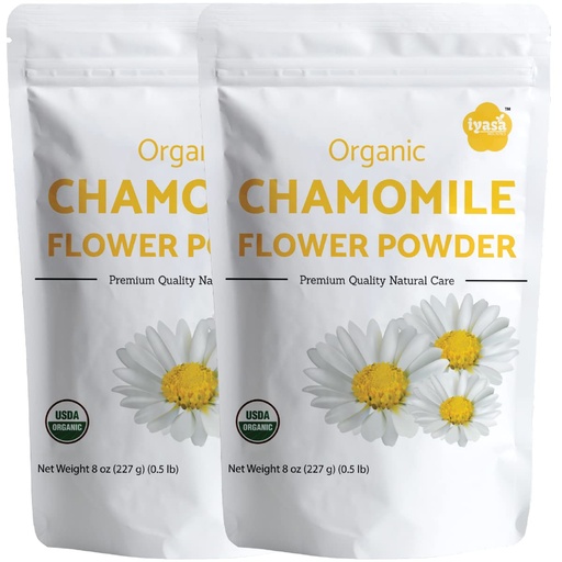 [BRSW2CYZORYA23DJ] Organic Chamomile Flowers Powder 16oz - Chamomile Tea Organic Food Grade - Baking, Cooking & Cold Drinks - DIY Face Masks, Skin & Hair Care - USDA Organic Powder by Iyasa Holistics
