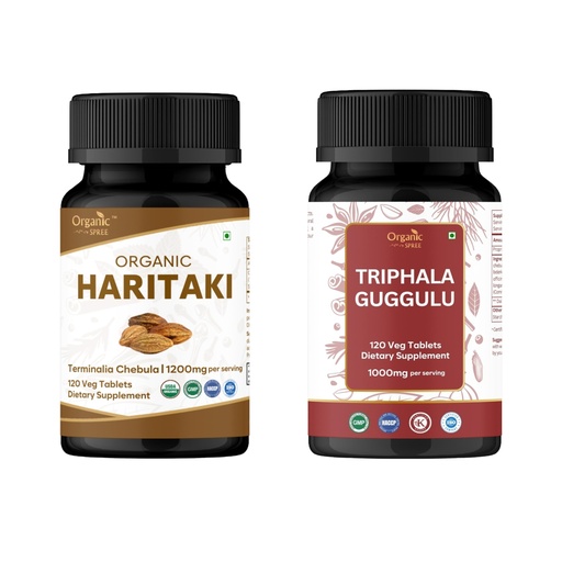 [BRSREHYQAV6A23I2] ORGANIC SPREE Haritaki & Triphala Guggulu – USDA Organic Terminalia Chebula 120 Tablets & Ayurvedic Gut Blend – Supports Digestive Health*