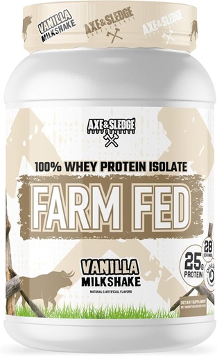 [BRSRAYYFAEDQIHTG] Axe&Sledge Farm Fed 100% Whey Protein Isolate | 25g たんぱく質 | 低炭水化物・低糖・グルテンフリー | 男性・女性向けタンパク質パウダー | ケト | アメリカ製 | 28 米・バニラミルクセーク
