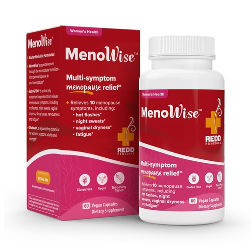 [BRSROAAKDEAQMDTA] Redd Remedies, MenoWise, Relieves Symptoms, Including Hot Flashes, Night Sweats, Vaginal Dryness, and More, 60 Vegan Capsules