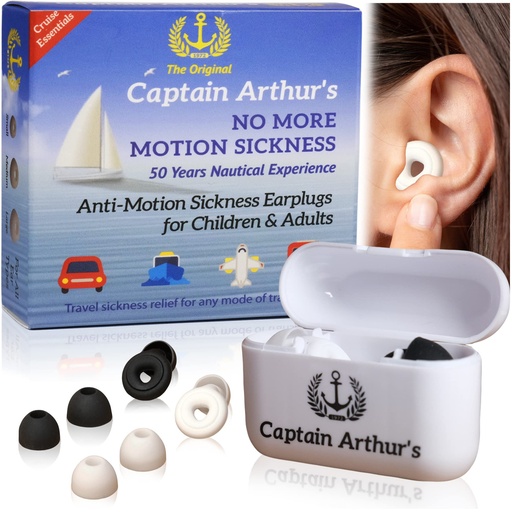 [BRSRMHD3ORYAI3DJ] No More Motion Sickness Earplugs by Captain Arthur for Adults & Kids – Anti Nausea Seasickness Relief – Sea Sickness Travel Sickness & Car Sickness Prevention Cruise Ship Essentials