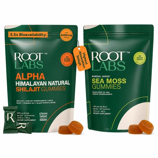 [BRSRYZYTOIPR4EI4] ROOT LABS Alpha Shilajit Gummies with Tongkat Ali & Maca + Sea Moss Gummies with Black Seed Oil, KSM-66 Ashwagandha & 92+ Minerals | for Men & Women | 240 Gummies
