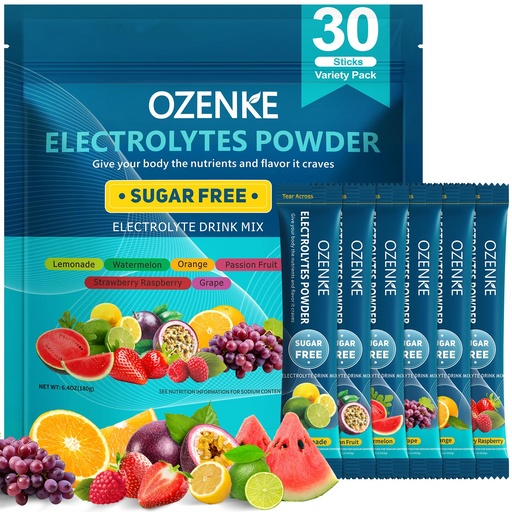 [BRSRAZLQOZ7RM2T4] Electrolytes Powder Packets, 30 Sticks Hydration Packets Sugar Free, Electrolyte Drink Mix Travel Electrolyte Packets for Rapid Hydration, 6 Flavors