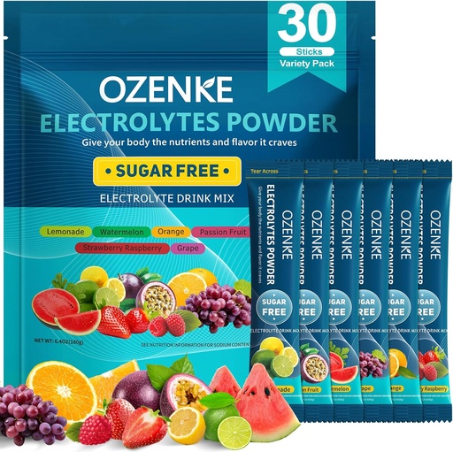 [BRSRAZLQOZ7RM2T4] Electrolytes Powder Packets, 30 Sticks Hydration Packets Sugar Free, Electrolyte Drink Mix Travel Electrolyte Packets para a hidratación rápida, 6 Flavors