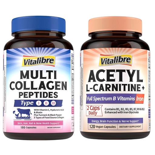 [BRSREAI3CMIBG337] Vitalibre Multi Collagen Peptides 180 Caps and Acetyl-L-Carnitine HCl 1250mg