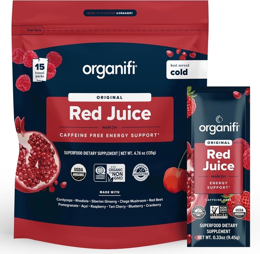 [BRSW22YFBAHBGDY6] Organifi Red Juice - Energy Powder Reduces Afternoon Crashes and Boosts Digestion and Immune System, 15 Go Packets