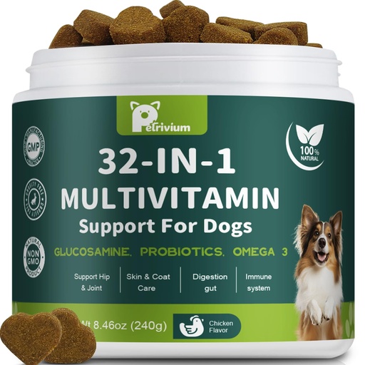 [BRSREGI2OAIQEDLX] Dog Multivitamin Chewable with Glucosamine & MSM, Omegas 3 & 6, Probiotics, Dog Vitamins and Supplements for Hip & Joint Health, Skin & Coat, Immune Boost & Overall Health 120 Soft Chews