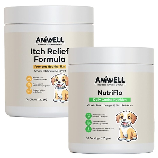 [BRSRYYYLCVYQK3D7] Itch Relief Chews + NutriFlo10-in-1 Dog Multivitamin | Daily Dog Vitamins & Supplements with Seasonal Allergy & Skin Support | Probiotics, Omega-3 & Borage Oil | All Breeds