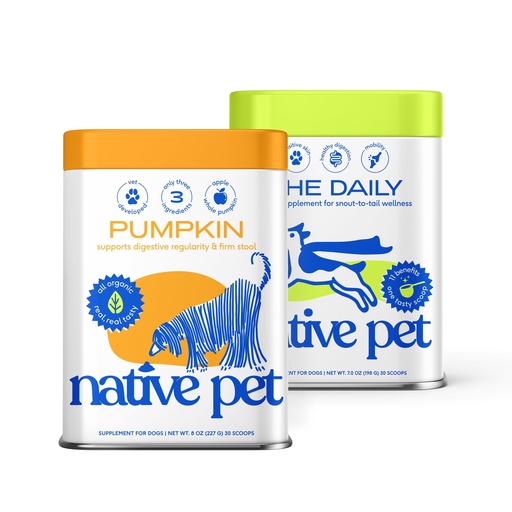 [BRSREYAHA55BUCIZ] Native Pet Pumpkin Powder for Dogs (30 Scoops) and The Daily Dog Supplement (30 Scoops) - All-Natural, Organic Pumpkin Fiber and 11 in 1 Dog Multivitamins & Supplements