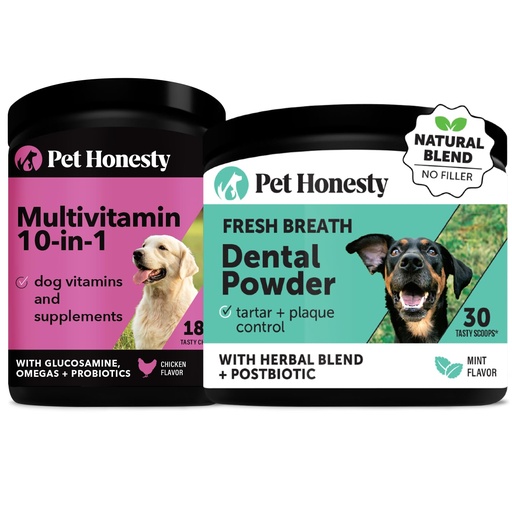 [BRSRAAAZCB7WEE3X] Dog Multivitamin + Dental Powder Virtual Bundle for Teeth Cleaning & Plaque Removal, 10 in 1 Vitamins for Health, Heart, and Immune Support