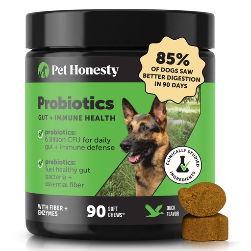 [BRSWGFT2DF7Q4D3O] 6 Billion CFU Dog Probiotics with Prebiotics, Digestive Enzymes, & Fiber - Relief for Occasional Diarrhea, Gas, Bloating & Itchy Skin - Daily Gut Health & Immune Support for All Dogs (Duck, 90 Ct)