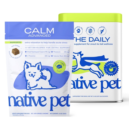 [BRSRGBATB4BBOAI7] Native Pet Advanced Calming Chews for Dogs & The Daily Dog Vitamins & Supplements - 11-in-1 Multivitamin Powder - Supports Whole Body Health, Mobility, Immunity & Anxiety Related Behavior - 60 Count