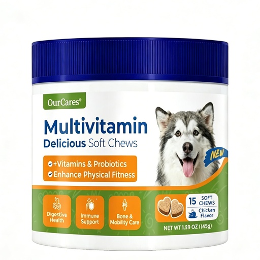 [BRSRGGQYAB4GODQ4] Dog Multivitamin, Glucosamine & Probiotics, Hip & Joint, 15 Count | Soft chicken chews with omega-3 krill oil, chondroitin & MSM. Supports skin, coat, digestion & immune health for all breeds.