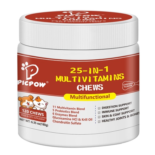[BRSRAAL3OYPWYCTO] Dog Multivitamin Chewable, with Glucosamine Chondroitin, Digestive Enzymes & Probiotics, for Digestion Support, Immune, Skin, Coat, Joints & Bones Healthy, 120 Chews