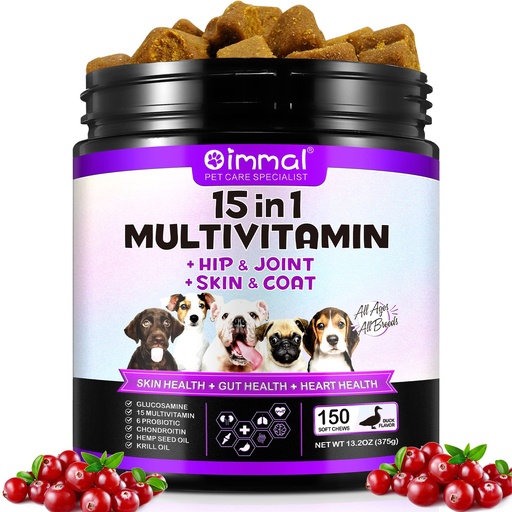 [BRSROEA6CB5GOAD5] Dog Vitamins and Supplements, 15-in-1 Dog Multivitamin Chews with Glucosamine and Probiotics, Natural Daily Vitamins Treats for Dogs, Pet Health Support-Skin-Immunity-Gut Digestion-Joint-Heart,150pcs