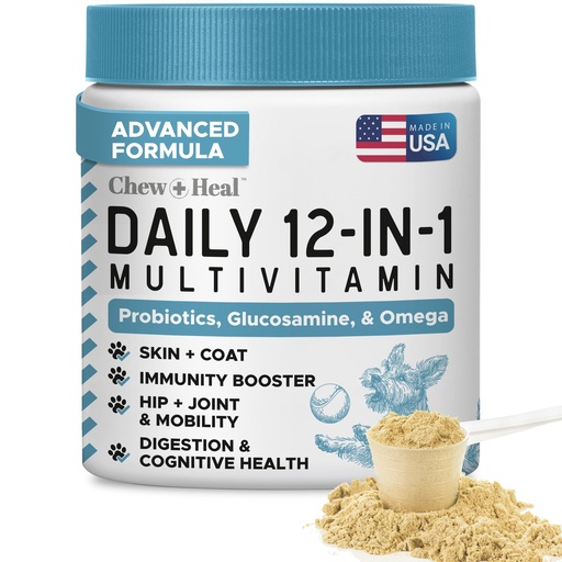 [BRSREEL6BEFAI2YV] Dog Multivitamin Powder – 12-in-1 Formula with Probiotics, 14 oz | Puppy and Senior Dog Vitamins and Supplements, Glucosamine, Omega 3,6,9, Vitamins, Probiotics, and More