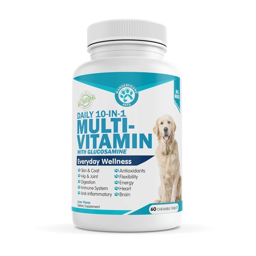 [BRSWYHYECIAQM3L7] Wanderfound Pets 10-in-1 Dog Multivitamin, Chewable Dog Vitamins with Glucosamine, D3, and MSM, Dog Health Supplies for Immune System and Joint Health, Liver Flavor, 60 Tablets