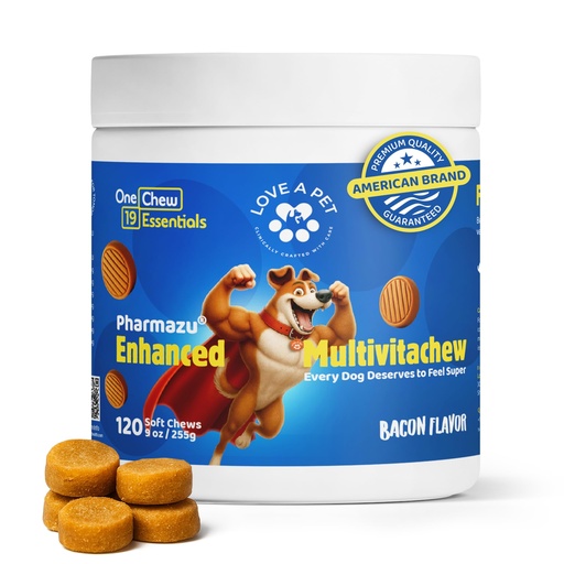 [BRSREBA5O4CBSGQ3] Enhanced Multivitachew – Dog Supplies Multivitamin Soft Chews with Glucosamine for Dogs – Supports Joints, Skin, Coat & Digestion – Dog Vitamins & Omega, Probiotics – 120 Bacon Chews