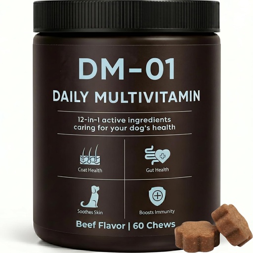 [BRSRYZYCCQCQKYLV] DM-01 Dog Multivitamin Chews, Daily Supplement with Salmon Oil, Chondroitin & Folic Acid, Promotes Skin & Coat Health, Digestive Aid & Immune Support, 60 Soft Chews