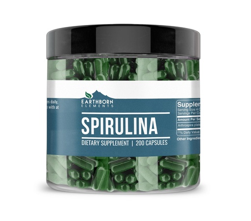 [BRSW2Z35OUBWYYA3] Earthborn Elements Spirulina 200 Capsules, Pure & Undiluted, No Additives