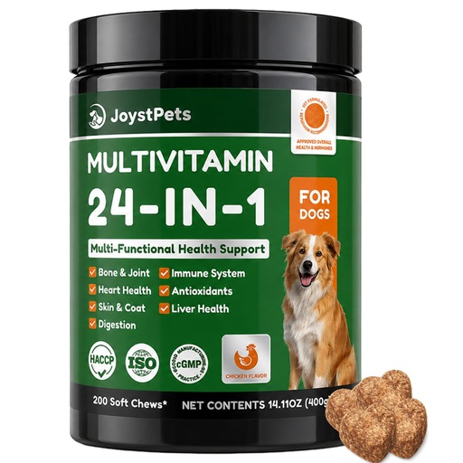 [BRSRYYAOPIPQMFLB] 24-in-1 Dog Vitamins and Supplements, Dogs Multivitamin 200 Ct Contain Chondroitin Omega-3 Glucosamine for Dogs Hip & Joint, Skin Coat Heart Joint Gut Liver Brain Eyes Immune Support, Chicken