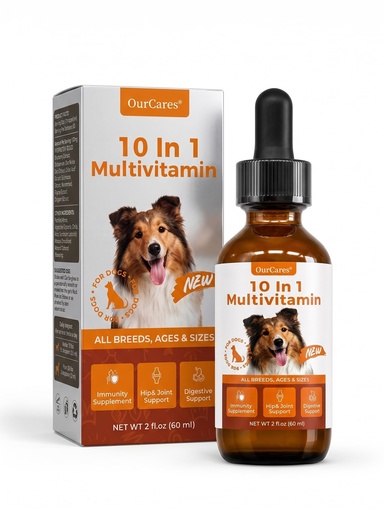 [BRSRYYARC56A4G3F] Liquid Dog Vitamins, Multivitamin Drops with Glucosamine, 2 fl oz | MSM & cranberry with vitamins B, C, D3 for skin, coat, energy, immune & urinary health. Tasteless for picky and senior dogs.