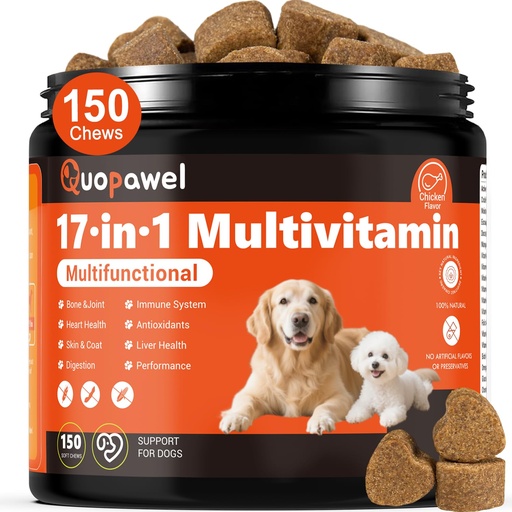 [BRSRECQ6CECBSGQV] 17 in 1 Dog Vitamins and Supplements，Dog multivitamin，Dog probiotics- VE, VC, and 6 B Vitamins, Immune & Joint Support for Dogs, All Breeds & Ages, Chicken Flavor, 150 Ct