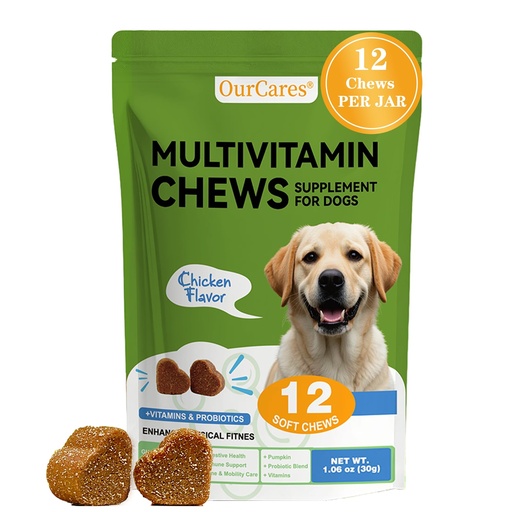 [BRSRGBD5OIMBM3TG] Dog Multivitamin Chewable - Vitamins and Supplements - Dog Daily Vitamin with Glucosamine Probiotics Omega-3 for Coat Hip Joint Heart Digestive Immune Health Support, Chicken Flavor, 12Ct