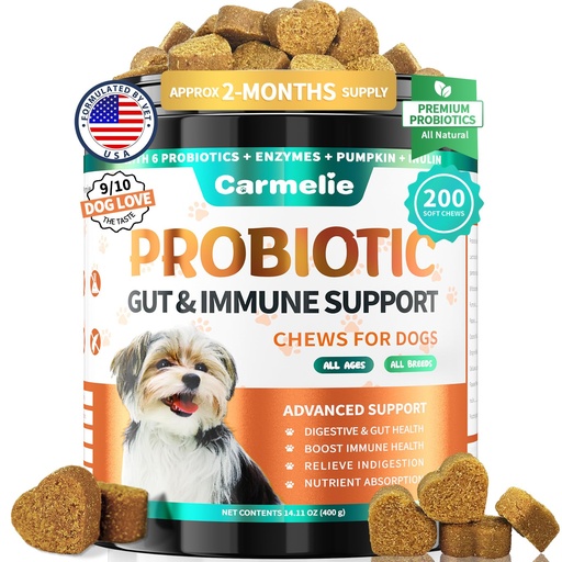 [BRSRAAYZBYFBECT4] Probiotics for Dogs, Gut Health for Digestive Enzymes, 200 Chews | All Natural Probiotic Blend to Support Yeast, Itchy Skin and Itchy Ears, Allergies, Immunity, Diarrhea & Gas Relief, Chicken