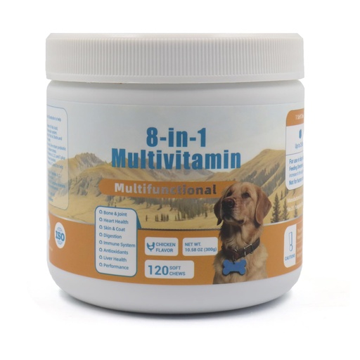[BRSRYYLQCUDRAA3P] 8-in-1 Multivitamin Supplement for Dogs, Dog Vitamins for Joints Health | 8-in-1 Multivitamin Soft Chews for Dogs, Support Bone Joint, Skin, Digestion, Immune, Heart & Liver Health Chicken 120 ct