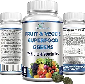 [BRSW2YL7BMNRUCLG] Fruit and Veggie Superfood Greens - 28 Fruits and Vegetables incl. Alfalfa, Barley Grass, Spirulina, Beet Root, Tart Cherry, Concentrated Natural Antioxidants- 60 Tablets